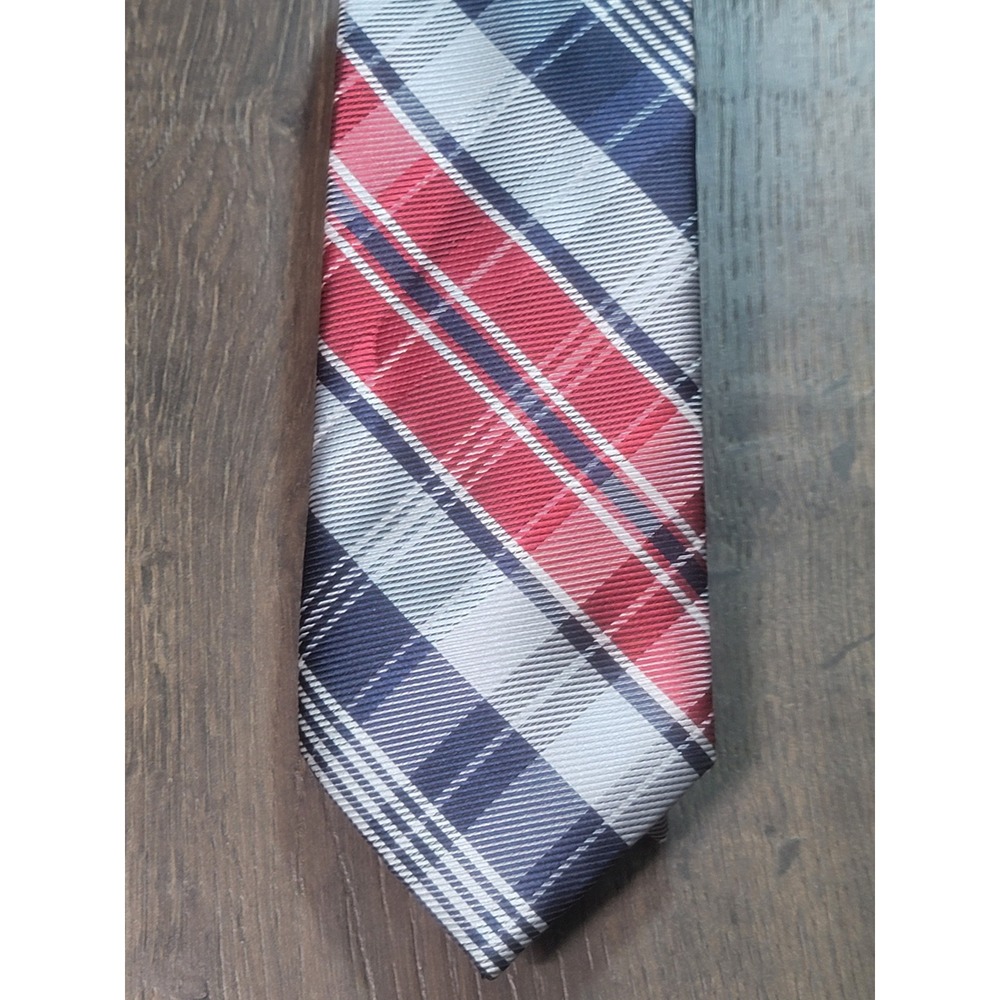 US Polo Assn Mens Plaid Necktie Red White Blue Hand Made Polyester Tie